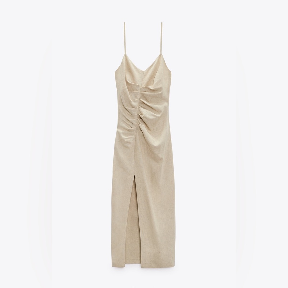 Ruched linen dress